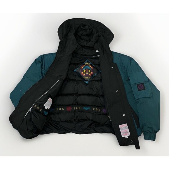 RARE VTG London Fog Puffer Jacket Men’s L 80s 90s Green Aztec Lining Coat - Picture 4 of 11